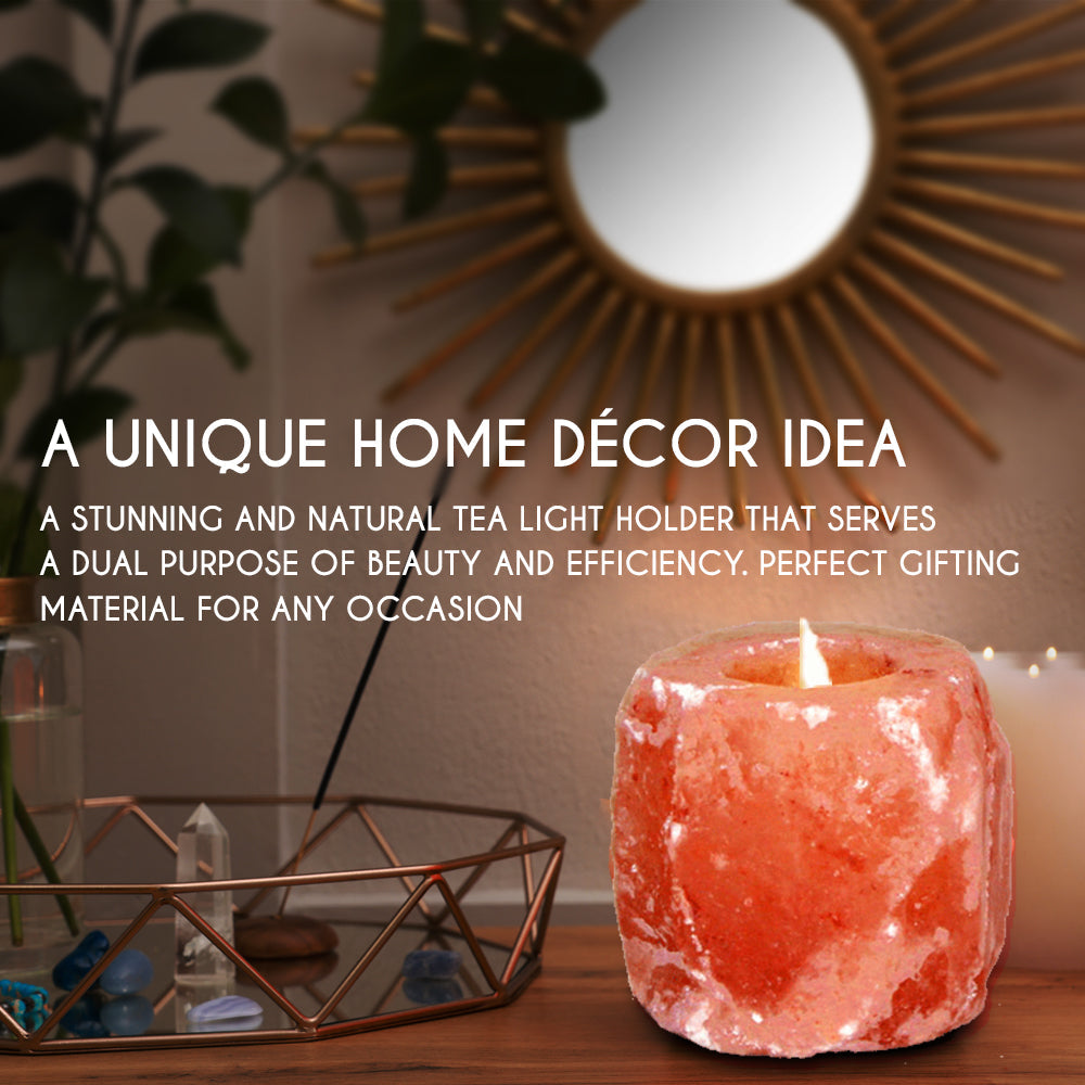 Himalayan Pink Salt Tea Light Holder by Pride of India – Salt Candle Holder – Room Décor Item – Great for Creating an Ambiance – Ideal for Home & Spa Uses – Natural Shape DC-Pride India Brands dÉsirer
