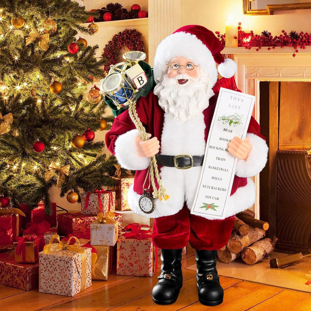 11‑Inch Santa Claus Figurine – Velvet Coat, Glasses & Gift Bag Maester Magic dÉsirer
