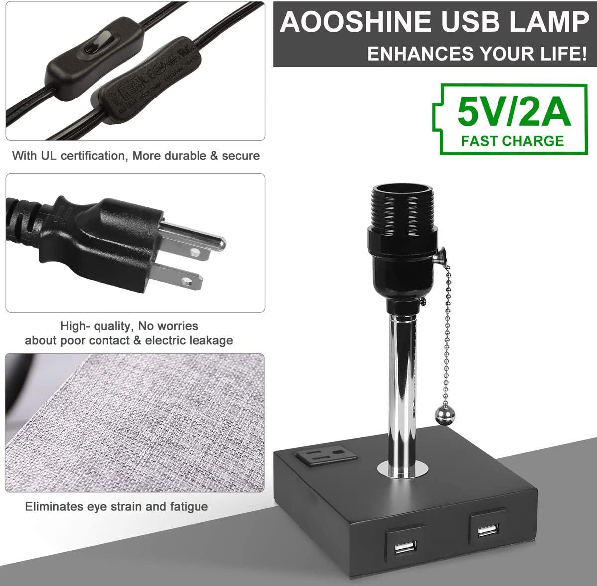 USB Bedside Table Lamp - Grey DC-THE CEO dÉsirer