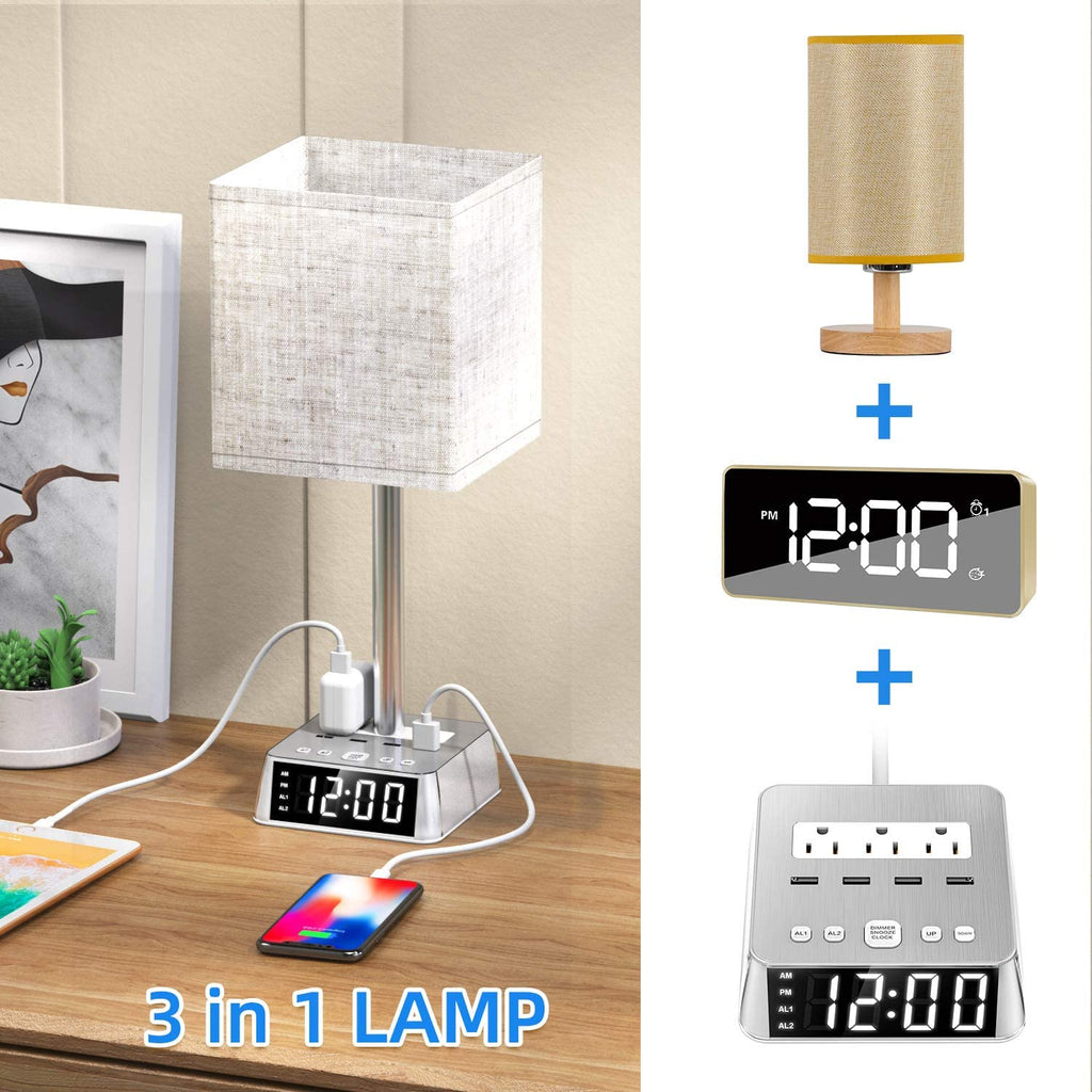 Table Lamp, 4 USB Ports &amp; AC Power Outlets, Alarm Clock DC-THE CEO dÉsirer
