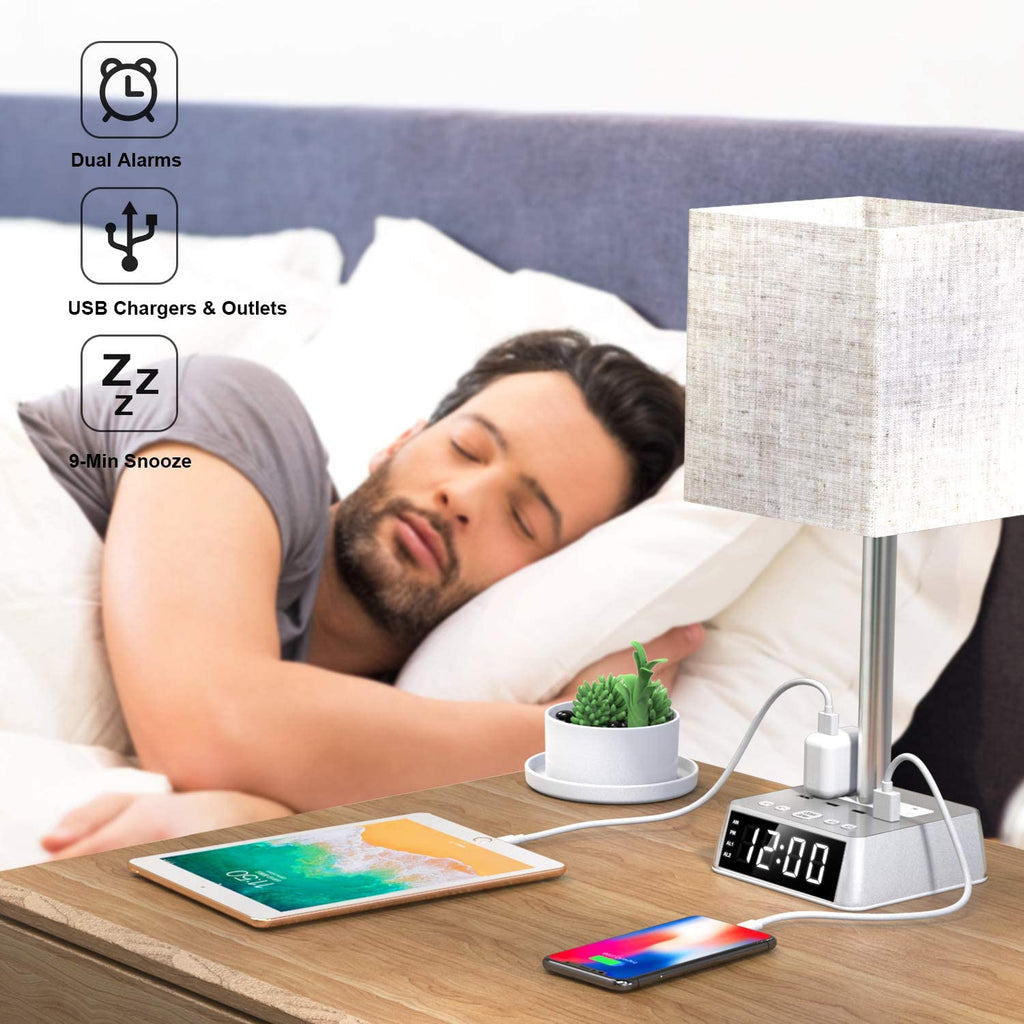 Table Lamp, 4 USB Ports &amp; AC Power Outlets, Alarm Clock DC-THE CEO dÉsirer