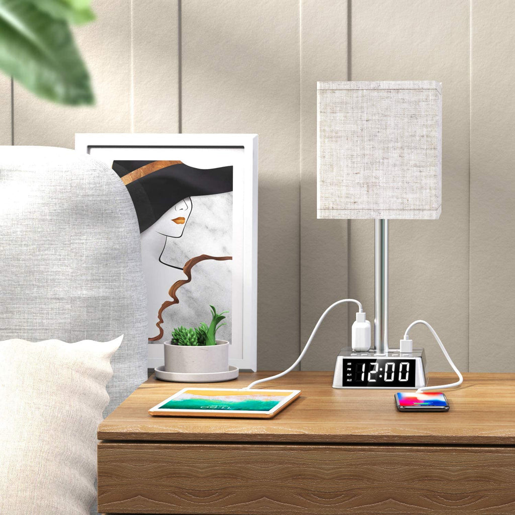 Table Lamp, 4 USB Ports &amp; AC Power Outlets, Alarm Clock DC-THE CEO dÉsirer