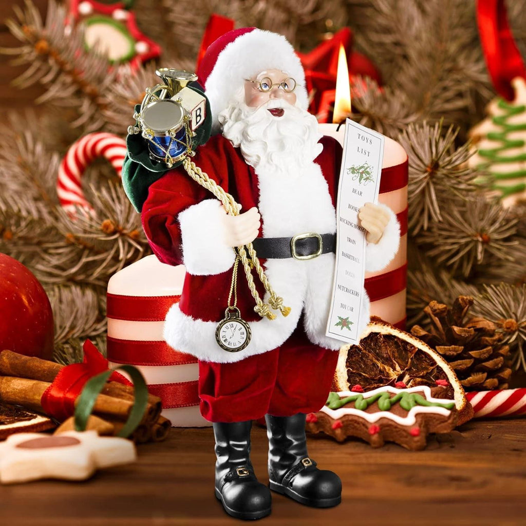 11‑Inch Santa Claus Figurine – Velvet Coat, Glasses & Gift Bag Maester Magic dÉsirer