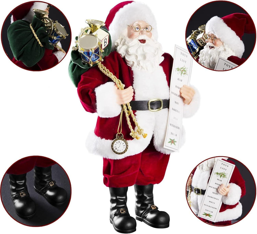 11‑Inch Santa Claus Figurine – Velvet Coat, Glasses & Gift Bag Maester Magic dÉsirer