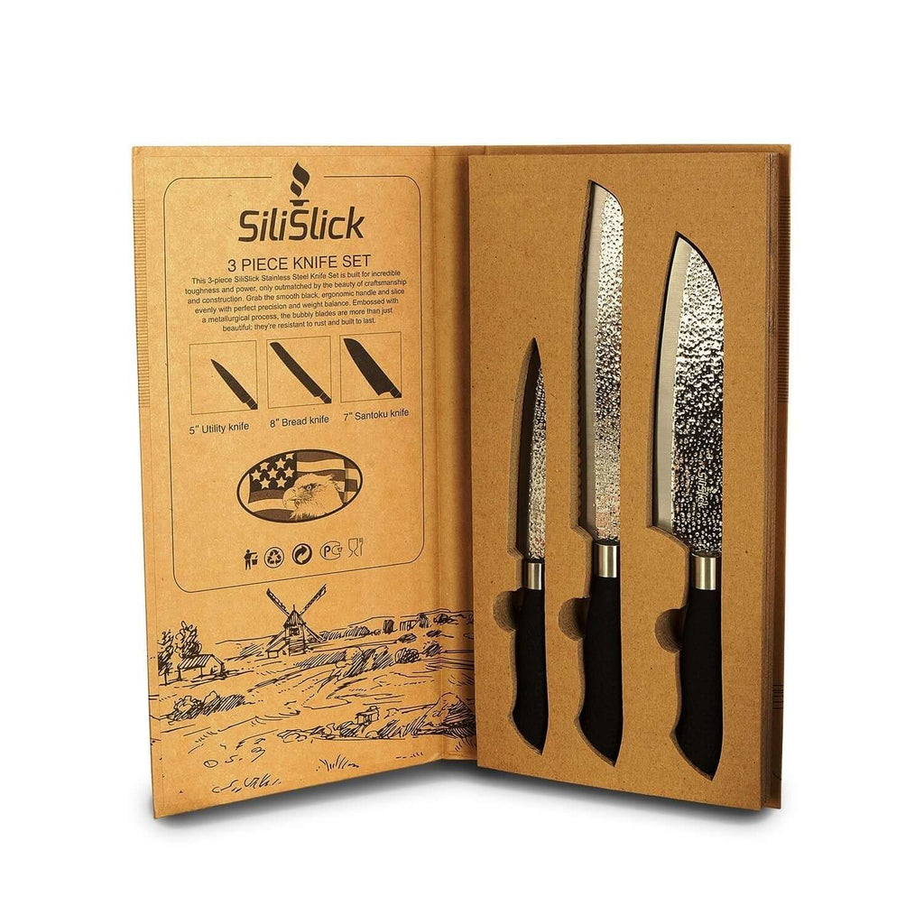 Embossed Hammered Blades 3 Piece Knife Set DC-SiliSlick® dÉsirer