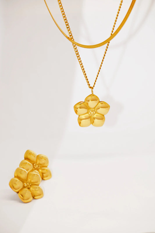 Gold Flower Charm necklace  and earring dÉsirer dÉsirer