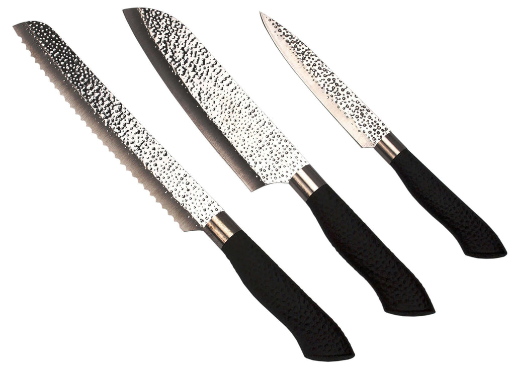 Embossed Hammered Blades 3 Piece Knife Set DC-SiliSlick® dÉsirer