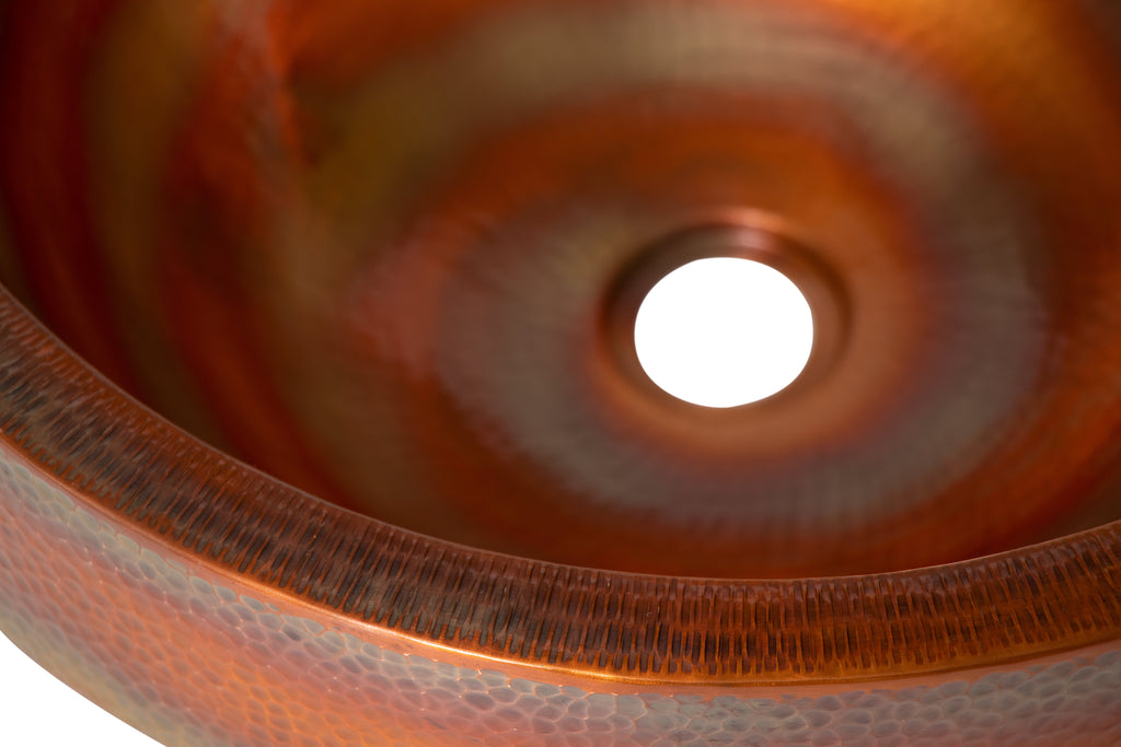 17" Round Apron Hammered Copper Bathroom Sink DC-Olde Copper / Space Enterprises dÉsirer