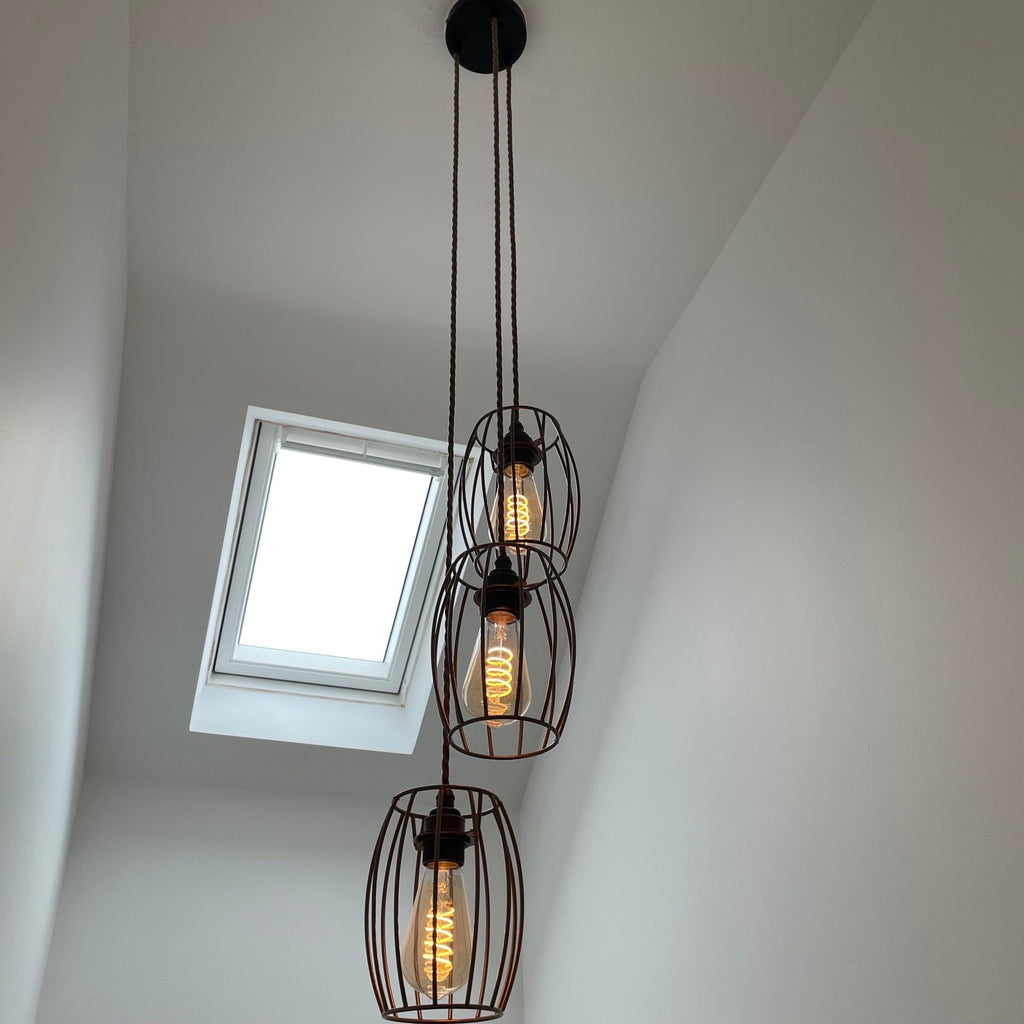 Triple Cluster Pendant Light Barrel Cages MooBoo Home dÉsirer